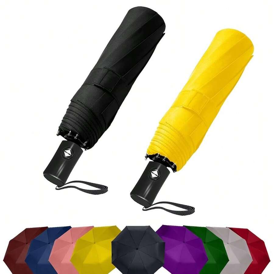 Two Packs Auto Open & Close Small Travel Umbrella For Backpack-Umbrellas For Rain, Windproof Lightweight Strong Mini Portable Umbrellas For Men And Women.(Black & Yellow, 2 Pack),42Inch-2Packs,Black&Yellow - 黑黃 - 查看 1