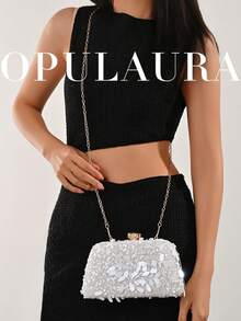 Túi xách cầm tay nữ OpulAura 1 chiếc, họa tiết đính sequin mới, kiểu dáng cổ điển màu trắng, thêu hoa, dây đeo, thích hợp cho các cô gái dự tiệc, cô dâu, người mới cưới và các quý cô công sở, dự tiệc, đám cưới. Đóng gói trong hộp nhỏ (họa tiết ngẫu nhiên), thích hợp cho công việc, đi công tác, đi chơi, đi làm. - trắng - Xem 9