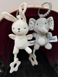 1pc Cute Plush Wind Chime Stroller Hanging Decor, Cartoon Animal Shaped Soothing Doll With Rattle Paper & Bell, Soft Rattle Doll, Suitable As Newborn Baby Gift - Multicolor - View 9
