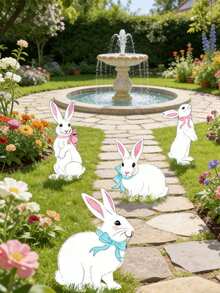 4pcs Large White Rabbit Signs With Stakes, Cute Pink Ear Rabbits, Weather-Resistant, Suitable For Children, Family, Outdoor Easter Party, Decoration For Yard, Lawn, Garden - Multicolor - View 2