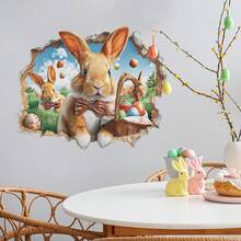 1张复活节兔子和彩蛋墙贴，DIY可移除自粘墙纸，卧室客厅家居装饰 - 彩色 - 查看 13