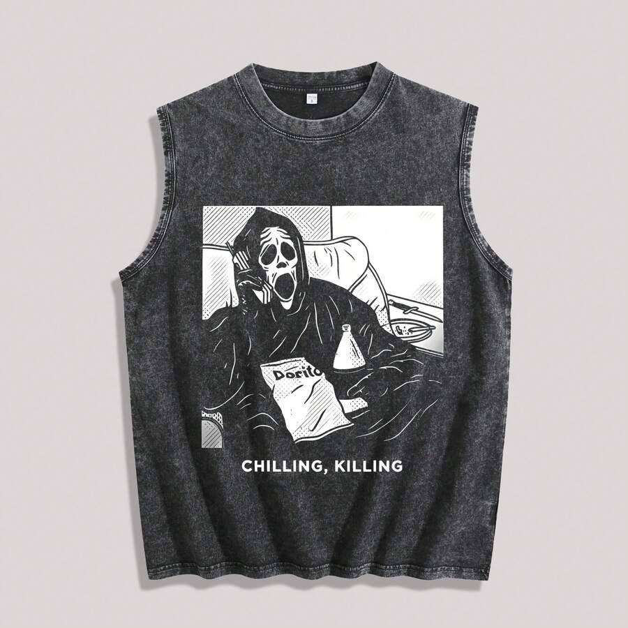 Dorito Chill-Kill Sleeveless – Y2K Soft Breathable Vest | Street Style Comfort Top | Tren Dy Casual Gift For Men VS003-A - 黑色 - 查看 1