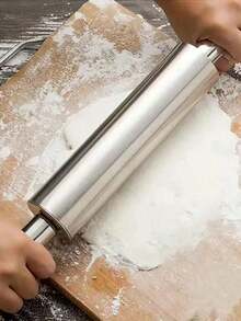 1 pieza Rodillo de masa de acero inoxidable grueso con mango antideslizante, rodillo profesional para pasta, pizza, galletas, pasteles, platos italianos | Fácil de limpiar, resistente a la oxidación | Esencial para hornear - Multicolor - Ver 8