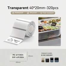 Niimbot 透明方形标签打印，适用于 B1 B21 B3S 条码热敏标签贴纸，防水自粘贴纸 - 無色 - 查看 11