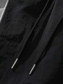 Mens Side-Stripe Pants - Polyester Fabric Relaxed Tapered Fit | Spring Summer Stylish  For Daily Streetwear & Casual Outings (Retro Sporty Urban Style) - 黑色 - 查看 4