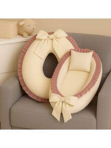 Baby Nest Reducer Kit + Nursing Pillow 100% Cotton Straw Ruffle With Rose Gold - Multicolor - View 4
