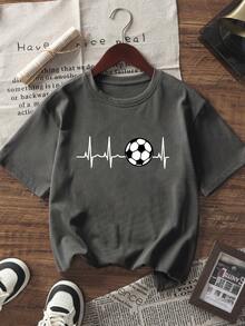 3件套青少年男童休闲运动足球印花短袖T恤，夏季学生上衣 - 彩色 - 查看 2