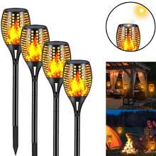 Outdoor Solar Flashlight, Apzzloxh Semi-Recessed LED Path Lighting, Low-Voltage Auto Switch Control, Detachable Lawn Lights And Landscape Lighting, Solar Flame Effect Garden Flashlight, Plastic Lampshade, Rechargeable Ni-MH Battery - Multi-Pack