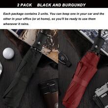 Two Packs Auto Open & Close Small Travel Umbrella Compact For Backpack-Umbrellas For Rain, Lightweight Strong Mini Portable Umbrellas For Men And Women. (Black & Wine Red, 2 Pack),42Inch-2Packs,Black&FWineredss - 黑酒紅色 - 查看 5