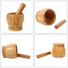 Mortar And Pestle, 100% Natural Bamboo Spice Grinder, Decorative Wooden Mortar And Pestle Set For Kitchen - 1 - View 4