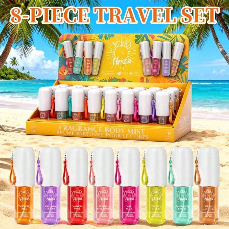 SOLO EN IBIZA 8-Piece Mini Set Body & Hair Fragrance Mist,Travel Size Perfume,Long-Lasting,8 Different Scents,Perfect For Dating,Daily Life,Parties,Gift Giving,1.02 Fl Oz/30 Ml Each Bottle - 8PC TRAVEL PERFUME SET - 查看 1