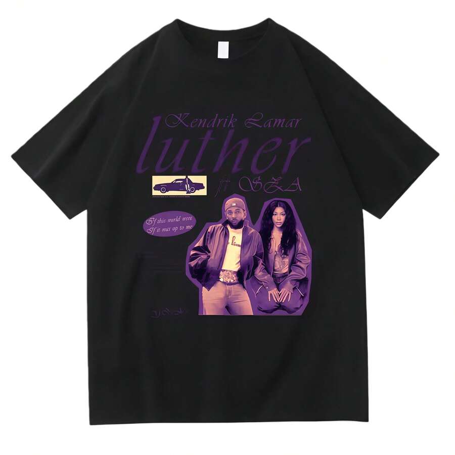 SZAa Kendrickk Lamarr TShirt Luther New Album Tees Men Women Harajuku Vintage Unisex Cotton High Quality Clothes Fan Gifts T-Shirts - 黑色 - 查看 1