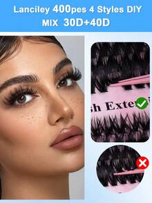 400pcs Eyelash Extensions, D Curl 9-16mm Mixed Length DIY Lash Extensions, 50pcs+60pcs Thick Mixed Set, Fluffy Segmented Lash Extensions, Natural Cluster Lash Extensions, Faux Mink Segmented Lash Extensions - D - View 8