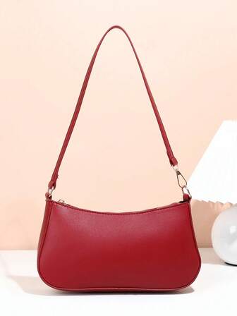 Casual Versatile Solid Color Minimalist Underarm One Shoulder Baguette Bag