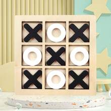Wooden Tic Tac Toe Game Brain Teaser XOXO Chess Board Tabletop Blocks XO Table Toy For Adults  Family Black White 5.51x5.51x0.20inch - 黑與白 - 查看 1