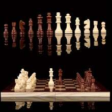 29/34厘米三合一木制国际象棋、跳棋、西洋双陆棋游戏套装，可折叠便携，策略棋盘游戏，适合家庭娱乐、旅行、初学者和成人，室内外皆宜，经典新年礼物 - 彩色 - 查看 6