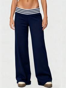 Women's Wide Leg Sweatpants Workout Lounge Pants Loose Fit Low Rise Yoga Pants - Navy Blue - View 1