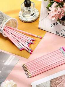 30支粉色婚礼HB铅笔套装，木质铅笔带橡皮擦，适用于学校绘画、素描、婚礼、办公用品、新年和情人节礼物、返校季、美术用品、学生文具、学习配件