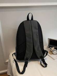 韩版极简黑色格纹背包 - 轻便尼龙材质，防水，可装15英寸笔记本电脑，适合通勤/上学 - 彩色 - 查看 8