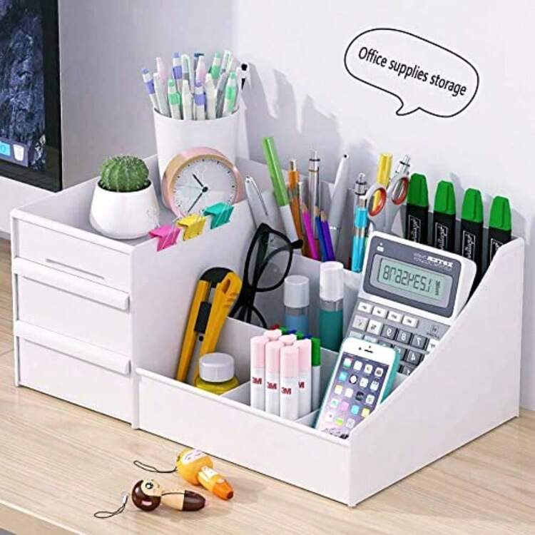 Makeup Desk Organizer With Drawers Countertop Organizer For Cosmetics Vanity Holder For Lipstick Brushes Lotions Eyeshadow Nail Polish And Jewelry White-Valentine's Day Gift-Valentines Gift - 淺灰紫 - 查看 3