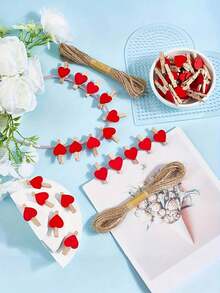 25个迷你心形夹子，木制工艺品，适用于照片纸、相框、彩色花卉艺术、婚礼花店卡片和便笺，卡通心形木制夹子