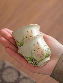 1个复古兔子图案陶瓷茶杯，品茶杯，家居装饰茶杯 - 彩色 - 查看 4