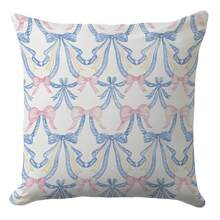 Pastel Bow Pillow Cover 18x18 – Vintage Pink And Blue Ribbon Throw Pillow For Coquette Bedroom Or Grandmillennial Decor – Soft Aesthetic Style - 藍粉絲帶 - 查看 2