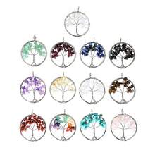 Ahknormailcui Vintage Stainless Steel Handmade Beading Natural Stones Tree Of Life Pendant Irregular Crystal Agate Elegant Round Pendants For Diy Jewelry Making Necklace/Key Ring/Earrings Crafts Decorative Accessories - Tree Of Life - View 1