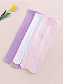 3 pares de medias dulces para niñas, leggings de alta elasticidad y densidad para primavera/verano, medias transparentes de colores de caramelo adecuadas para actuaciones artísticas - Multicolor - Ver 2
