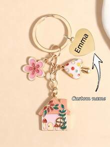 1PC [Customized] Mushroom Cottage Flower Drip Oil Love Keychain, Cute Keychain, Customizable Name, Family Keychain, Romantic Fairy Tale Wind Car Bag Pendant, Gift For Girlfriend, Valentine's Day Gift, Personalized Gift - Multicolor - View 5