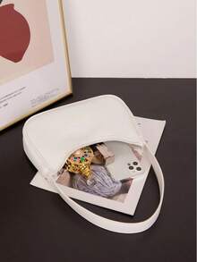 Women's Simple Solid Color Shoulder Bag, Casual Everyday Style, Fashionable Burgundy Color. - 白色 - 查看 6