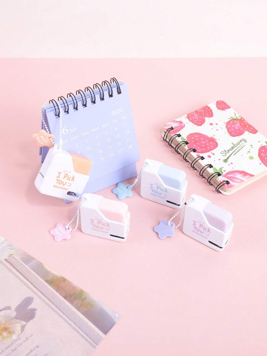 1PC Mini Portable Square Beautiful Stapler - Desktop Office School Supplies & Gift For Students,Study Material Binding Tool - Multicolor - View 1