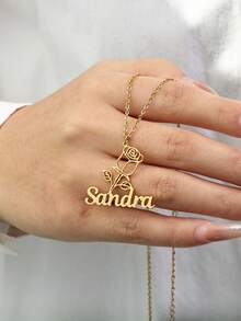 Custom Rose Flower Name Necklaces For Women Stainless Steel Customized Pendant Necklace Female Personalized Neck Jewelry Birthday Valentine's Day Gift - Multicolor - View 7