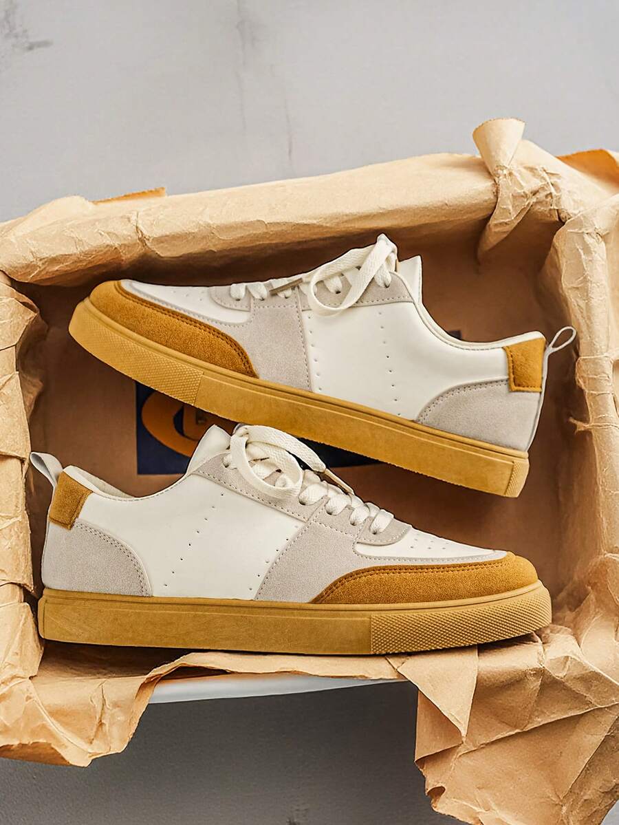 2026 Men's New Casual Sports Shoes, Skateboard Shoes, Shoes, Training Shoes, Korean Fashion , Extra Large Size 39-50, Breathable & Comfortable Sports Shoes, Thick Sole Sports Shoes - Apricot - View 1