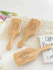 1pc Custom Carved Air Cushion Bamboo Comb, Personalized Wooden Comb, Personalized Hair Brush With Name, Customized Bamboo Hairbrush, Customizable Bamboo Hair Comb For Women, Custom Hair Brush, Anti-Static, Scalp Massager, Personalized Gift - Multicolor - View 6