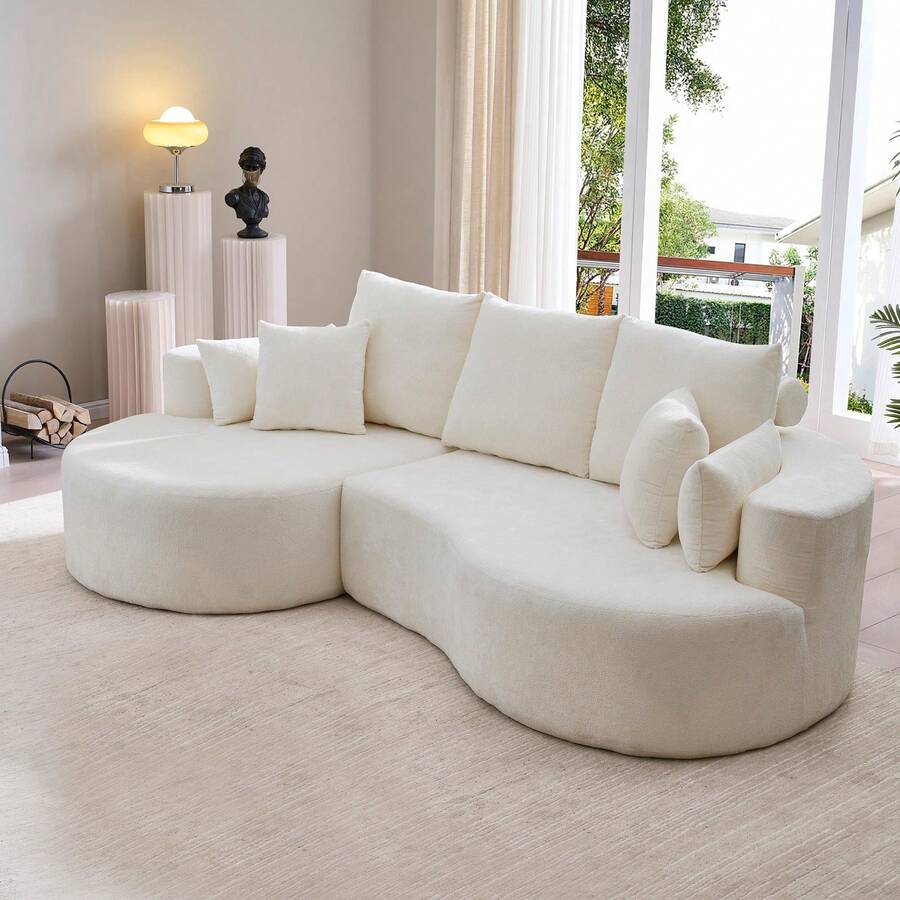 MERAX 106" Curved Modular Sectional Sofa, Comfy Sofa Couch With Chaise Lounge, Modern Cloud Couch With Deep Seat, Fabric Upholstered Set For Living Room Bedroom,White - 白色 - 查看 1