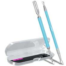 2PCS MetalTurquoise/Lake Blue Cuticle Pusher And Cutter Remover Salon Quality Stainless Steel Gel Nail Polish Peeler Scraper Durable Manicure And Pedicure Cleaner Tool For Fingernail And Toenail - MàuQ - Xem 1