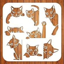 1张12x12英寸可重复使用的大号猫咪模板，适用于DIY工艺品、动物图案设计、艺术项目、布料、画布和家居装饰。 - 彩色 - 查看 6