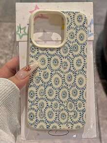 Flower 1pc TPU Material Blue Floral Pattern Fresh Design Phone Case Compatible With IPhone 17/17Pro/17ProMax/16/16Pro/16ProMax/16Plus/15/15ProMax/15Pro/14/13/12/11 Phone Protective Cover - White - View 3