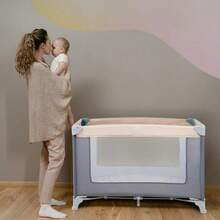 Corral Para Bebe Viajero Plegable Portatil Corralito Comodo Color Beige Con Gris Estructura De Acero Malla Pp De Alta Calidad Tela Transpirable Colchoneta Bolsa Transportadora Edad 0 A 24 Meses - Gris - Ver 3