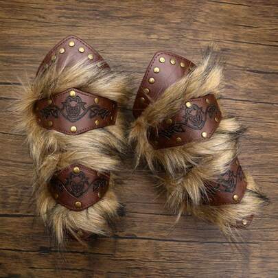 Muñequeras de piel sintética Steampunk vikingo Medieval, protector de brazo, armadura para Halloween, accesorios de disfraz SVSD