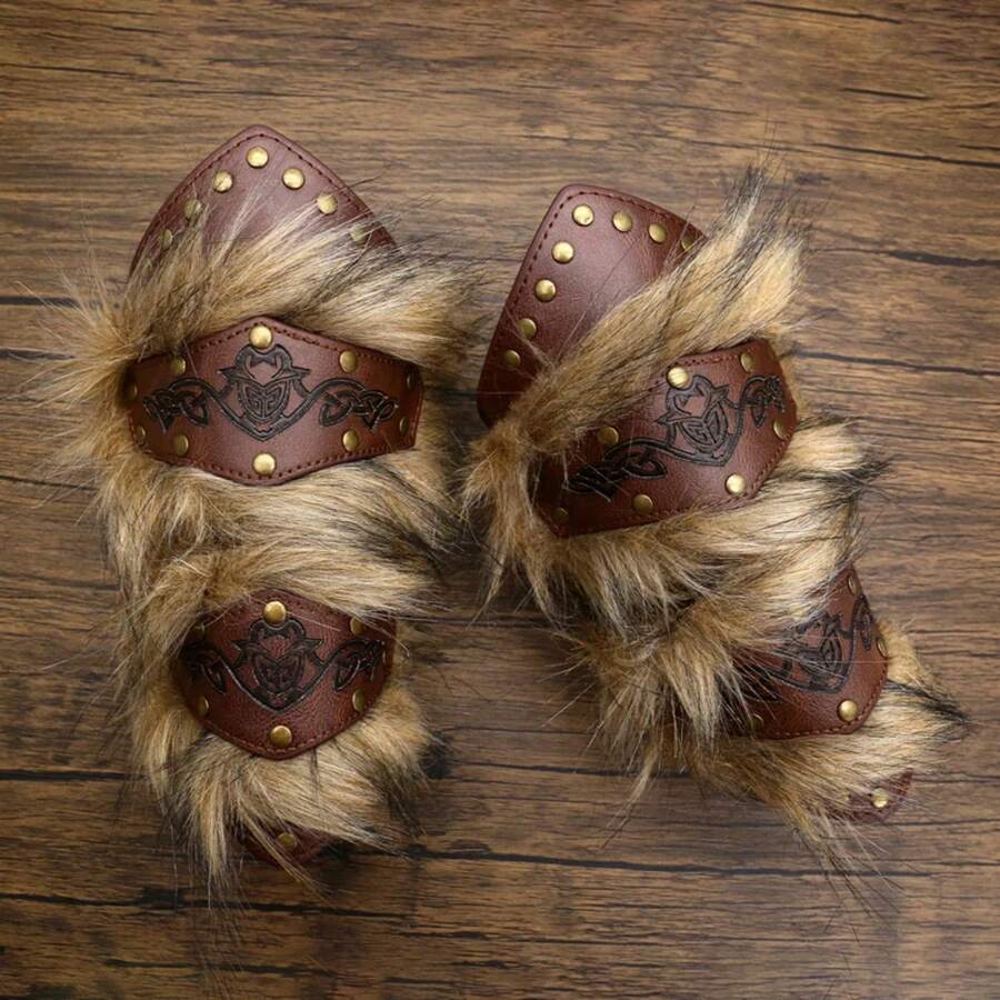 Muñequeras de piel sintética Steampunk vikingo Medieval, protector de brazo, armadura para Halloween, accesorios de disfraz SVSD - 1 unidad - Ver 1