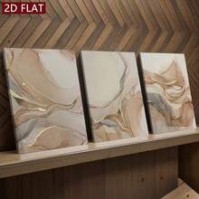 3pcs Set Of Beige And Brown Abstract Fluid Art Canvas Wall Art, Neutral Tones Suitable For Bedroom And Living Room Decor. Beige And Brown Marble Fluid Art Posters For Wall Decoration, Modern Abstract Fluid Art Canvas Paintings, Minimalist Interior Decor, Abstract Canvas Wall Art, Wall Art Prints - Beige - View 1