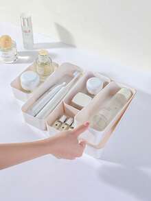 1pc White Plastic Storage Box, Drawer Organizer Set, Multi-Function Bathroom Vanity Drawer Organizer Tray, Cosmetic Storage Box, Bedroom, Kitchen Small Tools And Office Supplies Storage Box - White - View 4