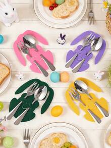 12个复活节兔子造型餐具袋，复活节快乐餐具装饰袋，毛毡餐具收纳袋，复活节派对用品，复活节家居装饰，节日桌面装饰，复活节彩蛋寻宝派对礼品，桌面装饰，厨房装饰，春季装饰，复活节礼物 - 彩色 - 查看 5