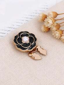 1pc Fashion Faux Pearl Rose Cufflinks, Women's Brooch Button Set, Fashionable High-End Clothing Brooch, Turtle Buckle, Tie Clip, Women's Accessories, Women's Party Luxury Elegant Clothing Cufflinks Set, Suitable For Daily Wear, Friend Gift, Lover Gift, Family Gift - Flower - View 6