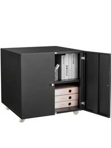 Techigher Metal Printer Stand, Printer Cabinet With Storage, Mobile Printer Table With Wheels & 2 Door, Metal File Cabinet For Home Office Small Spaces - Negro_2 capas - Ver 3