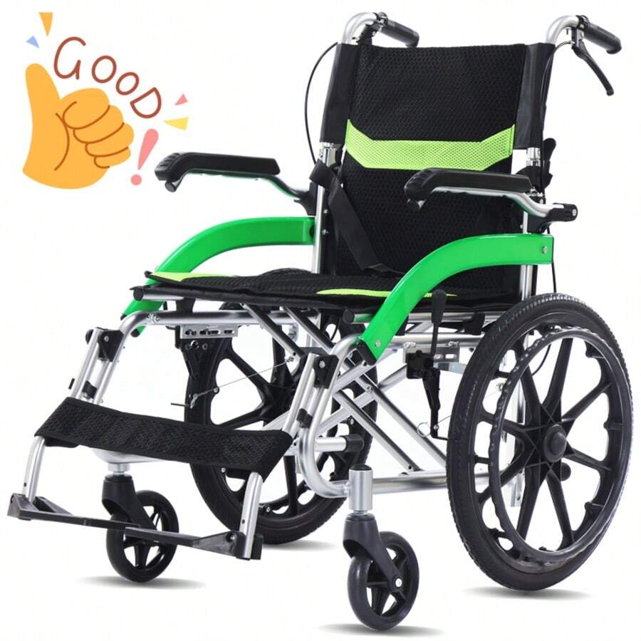Ultra Lightweight Transport Wheelchair For Adults Comfortable Folding Wheelchair For Seniors Self-Propelled Wheelchair With Swing-Away Footrests And Flip-Back Arms - màu xanh lá - Xem 1