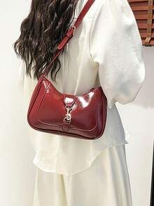 1pc Retro Minimalist Hook Decor Adjustable Shoulder Strap Crescent Shape Bag, Suitable For Date, Outing, Party , Small BagsVegan Leather Textured Glossy Effect Sling Bag For Women Waterproof,[US-Based Shipping] Lightweight,Business Casual Crocodile Embossed Bag For Teen Girls Women College Students,Rookies & White-Collar Workers Perfect For Office,College,Work ,Business,Commute, Animal Print Women Bag,Bolsas,Carteras,Purse,Purses And Bags Women,Gift Card ,Carteras De Muje,Gifts For Women,Bags For Women,Women's Fall Clothing Winter Clothing Christmas Gift Fall Autumn Velvet Furry Party Fuzzy Plush Thanksgiving Festival Cyber Monday Holiday Knitted Winter Valentine's Day Gift Christmas Women's Crossbody New Year Snow Warm Thermal End-Of-Yea - Màu Đỏ Sâu - Xem 3