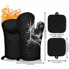 4PCS Oven Mitts And Pot Holders Sets 500F Pot Holders For Kitchen Heat Resistant Oven Gloves Anti-Slip Silicone Stripe Oven Mitts Heat Resistant Hot Pads Oven Mits Potholders For Kitchens (Black),4pcsBlack - 4件黑色 - 查看 8